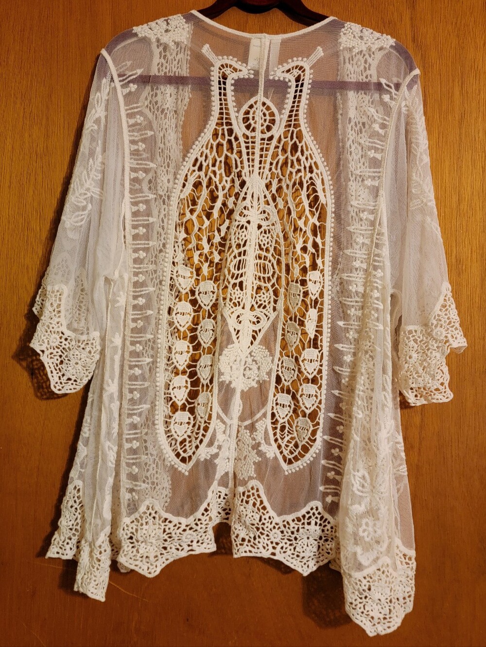 Sheer Crochet Lace Kimono Cardigan - Cream